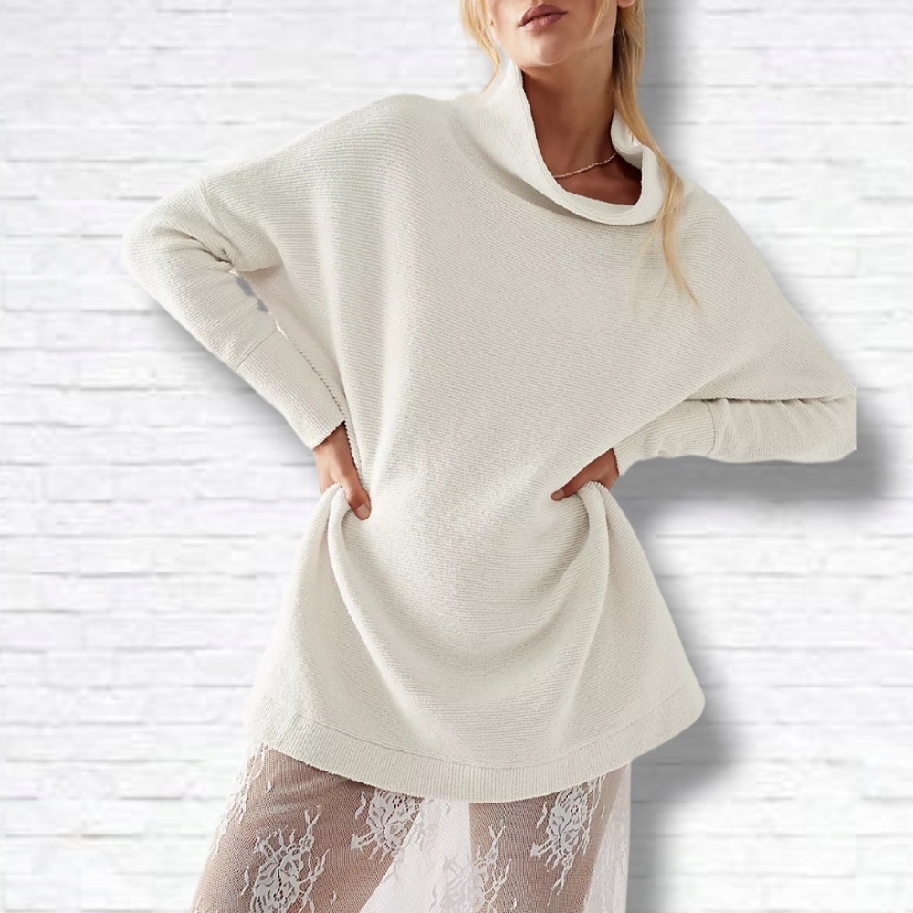 Free People Size XS White Ottoman Slouchy Oversized Knit Tunic Sweater
